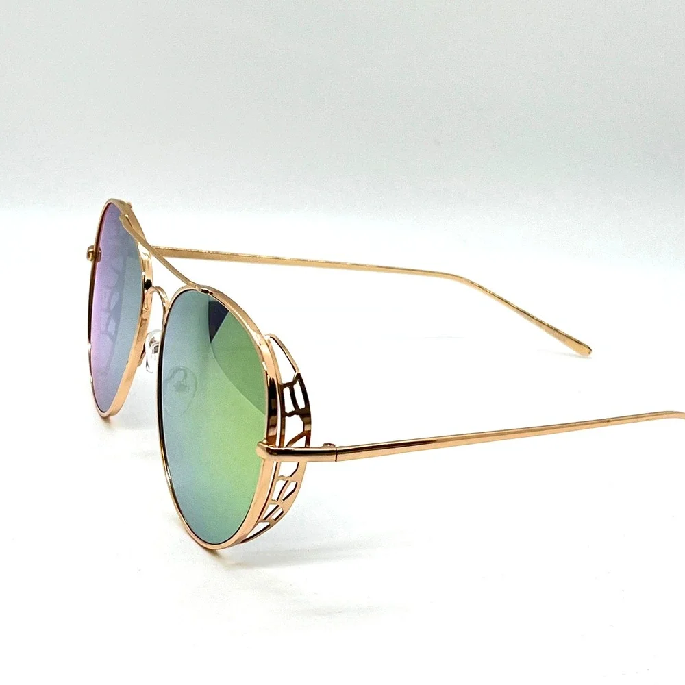 Aviator Sunglasses Gold Frame Mirrored Lens Unique‎ Side Detail Fashion Lentes